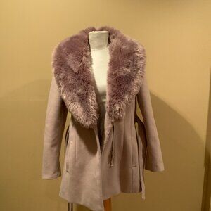 Ellabee Dusty Pink Fur Trim Trench Coat